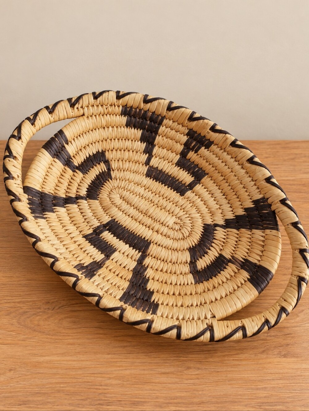 Vintage Tohono O’odham Style Oval Coiled Basket w/ Handles 9.75”